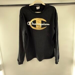 Champion Timberland Logo Long Sleeve T Shirt Men's Large Black Gold Graphic Tee
